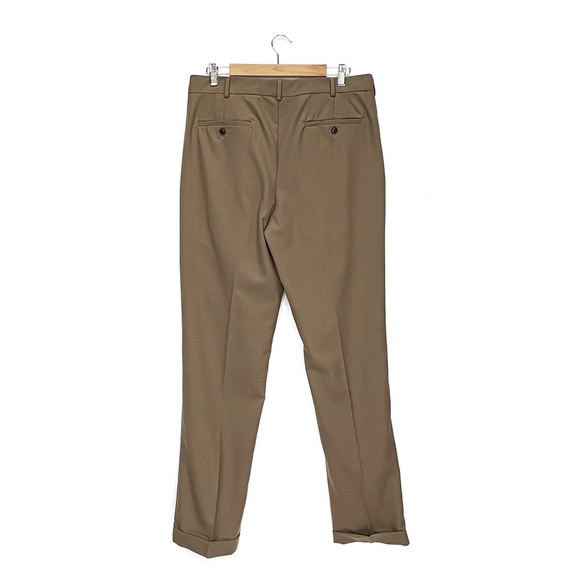 Land’s End Year Rounder Men’s Wool Dress Paints 34 x 34 Pleated Cuffed Brown/Tan - Picture 2 of 5